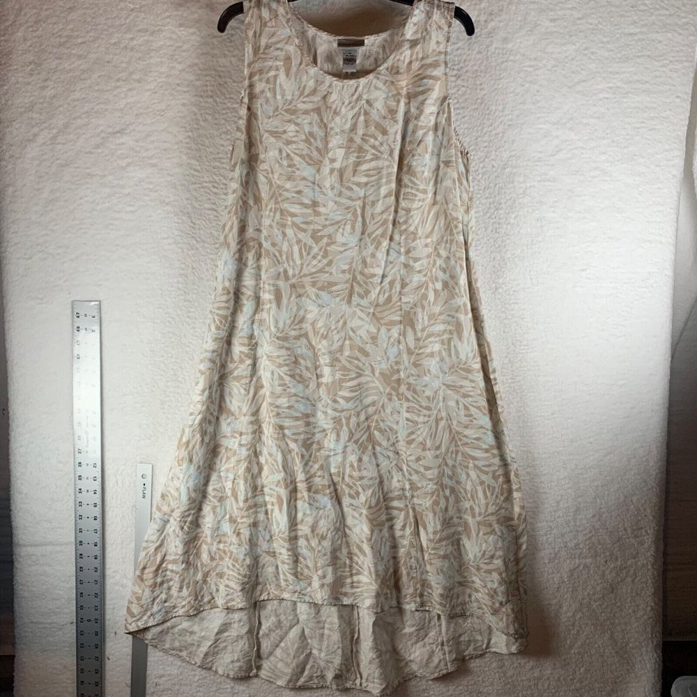 Catherines Women's Leaf Print Linen Blend Sleeveless Tan Midi Dress Size 0X 8842